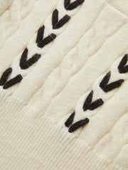 Contrast Stitched Cable Knit Polo Sweater