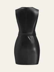 Faux Leather Sleeveless Dress with Belt