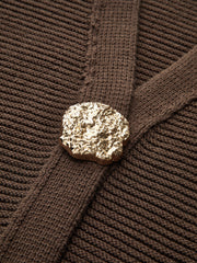Metal Button V-neck Textured Cardigan