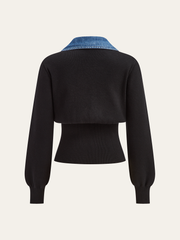 Denim Trim Metal Button Cardigan