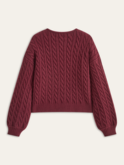 Velvet Bow Cable Knit Cardigan