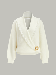 Wrap Fringe Wool Blend Sweater