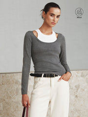 2 in 1 Wool-Blend Layered Cut-Out Knit Top