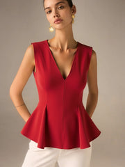 Sleeveless V-Neck Peplum Top