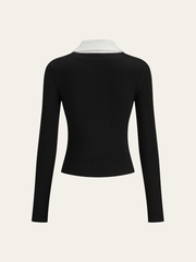 Lace Trim Collar Cotton Blend T-Shirt