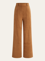 Suede Effect Mid-Waist Paneled Pants