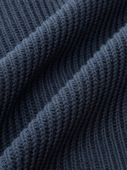 Ribbed Crew Neck Metal Button Blouse