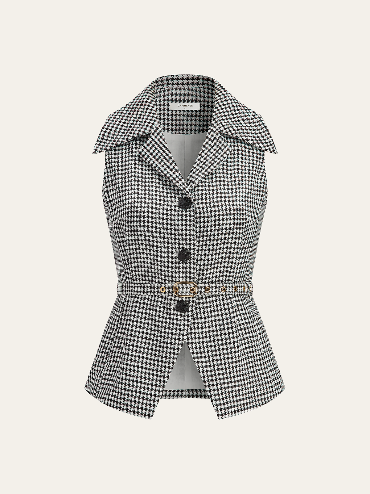 Houndstooth Belted Collar Vest
