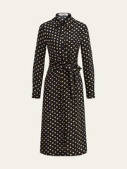 Polka Dot Shirt Collar Belted Long Sleeve Dress