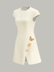 Butterfly Embellished Cap Sleeve Dress