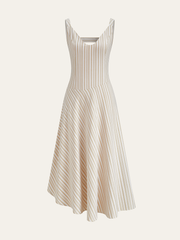 Striped Asymmetriccal Hem Midi Dress