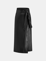 PU Leather Bow Wrap Skirt