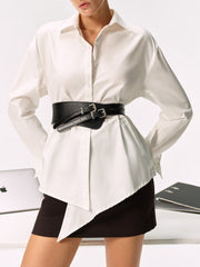 Double Buckle PU Leather Wide Belt