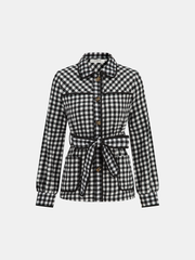 Belted Checkered Collared Jacket
