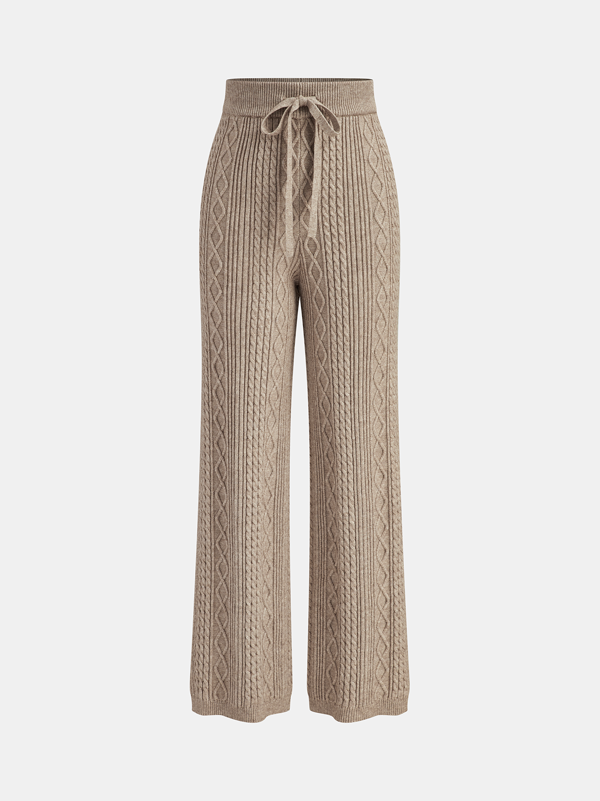 Mid-Waist Drawstring Cable Knit Pants