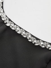 Sleeveless Square Neck Diamond Trim Flare Dress