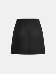 Color-Block Pleated Decor Pocket Mini Skirt