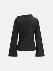 Flared Sleeve Asymmetric Wrap Shirt