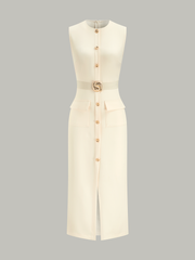 Button-Front Belted Maxi Dress