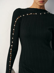 Textured Pearl Wool Blend Fitted Sweater Dress