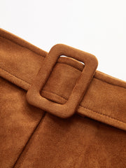 Suede Effect Belted Split Mini Skirt