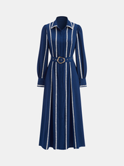 Contrast Lace-Trimmed Belted Shirt Dress