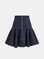 Denim High-Waist Flared Skirt