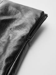 Metal Buckle Faux Leather Asymmetric Mini Skirt