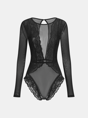 Long Sleeve Sheer Lace Mesh Bodysuit