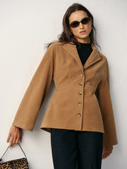 Flared Sleeve Suede Effect Blazer