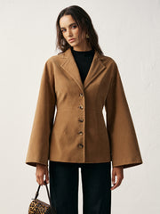 Flared Sleeve Suede Effect Blazer