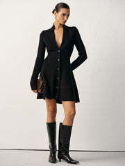 V-Neck Buttoned Wool Blend Sweater Dress