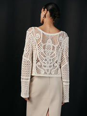 Cotton Crochet Long Sleeve Knit Top