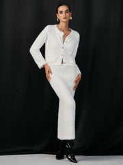 Fluffy Metal Button Cardigan and Skirt Set