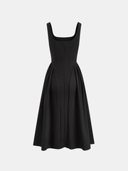 Sleeveless Square Neck Diamond Trim Flare Dress