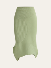 Textured Asymmetric Hem Knit Midi Skirt