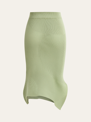 Textured Asymmetric Hem Knit Midi Skirt