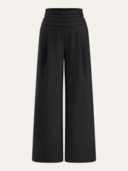 High-Waist Pleated-Waistband Wide-Leg Pants