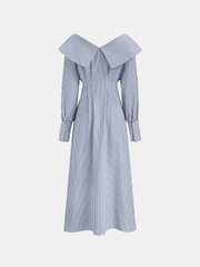 Off-Shoulder Striped Button Front Collared Dress
