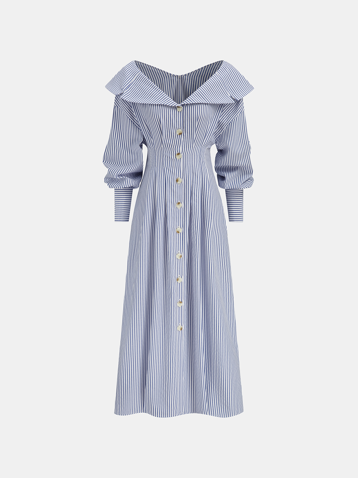 Off-Shoulder Striped Button Front Collared Dress