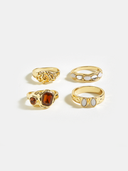 4pcs Gemstone Golden Ring Set