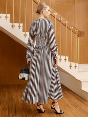 Striped Ruched Long Sleeve Maxi Dress