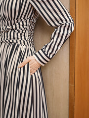 Striped Ruched Long Sleeve Maxi Dress