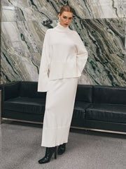 Oversized Turtleneck Knit Top and Maxi Skirt Set