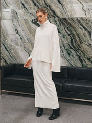 Oversized Turtleneck Knit Top and Maxi Skirt Set
