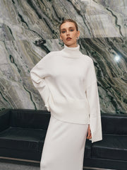 Oversized Turtleneck Knit Top and Maxi Skirt Set