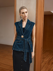Denim Belted Blazer Vest