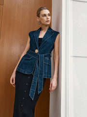 Denim Belted Blazer Vest