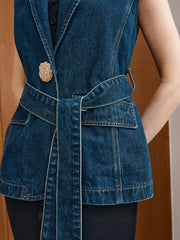 Denim Belted Blazer Vest