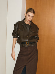 Lapel PU Leather Jacket